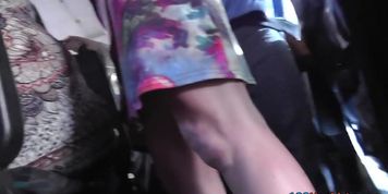 Hot upskirts of the office lady in the public transport