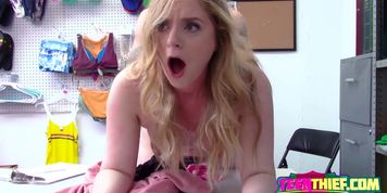 Hot blonde teen gets punished and fucked hard by security guard at his private office after stealing