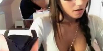 Geeky brunette fondles her sweet boobs and erect nipples in