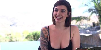 Curvy tiedup submissive fucked in both holes