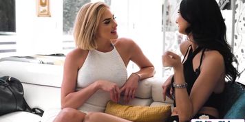 Latina kisses and licks gfs busty stepsis in the hotel lobby (Eliza Ibarra)