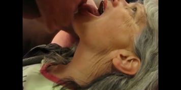 Beautiful grandma taking cock in mouth and swallow cum