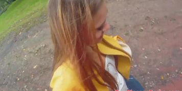 Euro babe pickedup to ride POV dick outdoors
