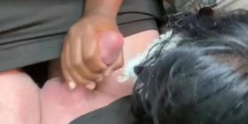Sucking hubby&rsquo;s cock as we drive through the neighborhood and he cums in my mouth
