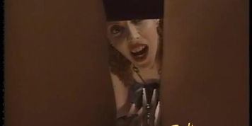 Seductive blonde rookie gets whipped by two horny latex-clad