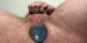 Tatted guy shoved plug up his ass and fucks a pocket pussy