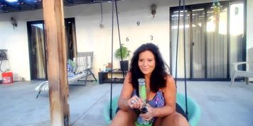 AMATEUR MATURE mommy steals bong for outdoor wake, bake and masturbate