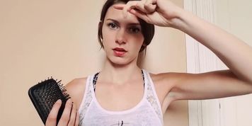 Girl with gorgeous armpits adjusts your hair