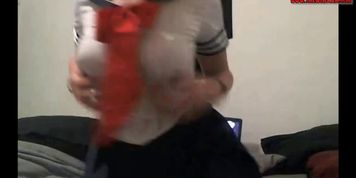 Schoolgirl teen has dildo in her ass