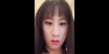 Asian Ladyboy masturbating her cock flashing it to a woman, and cum