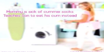 Mommy is sick of cummies socks teaches son to eat his cum instead