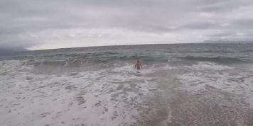 Small speedo at the beach  (Victoria Tiffani)