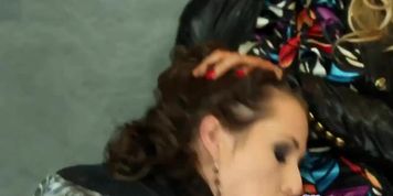 Euro girl straponfucked in gloryhole trio