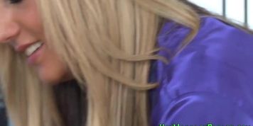 Blonde masseuse tugs dick