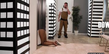 Elevator brough me big ass black MILF and stuck MILF enjoyed rough sex (August Skye, Seth Gamble)