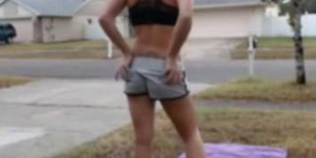 hot babe gets caught doing naked yoga in front of her house