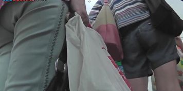 Blonde wears a-line skirt and a thong in upskirt mov