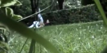 Nude blonde peeped in tanning saloon