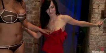 Brunette bound and stripped and flogged by couple