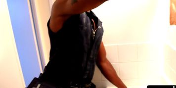 Ebony hunk solo wanking his dick in close up