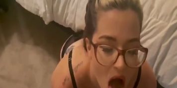 Milf sucking my dick and taking load on her face 