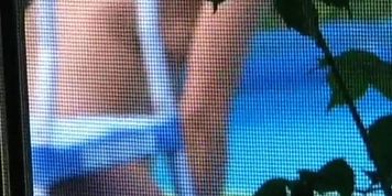 Naked girl creeped in an inflatable pool