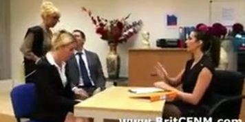 Brit girls and mif strip CFNM guy in office