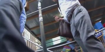 Business lady upskirt shows nude pussy