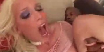 Blonde babe sucks a black cock and fucks