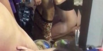 Brunette babe with green eyes on her knees sucking my throbbing dick