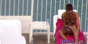 Skinny Tattooed Brunette With Pierced Nipple Poolside Pt 1O3