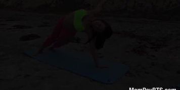 Fitness pro does nude yoga on beach