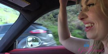 Aria Banks having fun on the beach and car play - pussy rubbed and road head