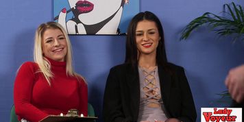 CFNM babes watch femdom cock jack off