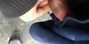 Cumshot on a woman waiting for the bus