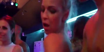 Naughty beauties fucked in public at sex party
