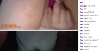 Omegle white teen shows boobs and toys her pussy for black D