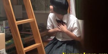 Horny asian teen rubs