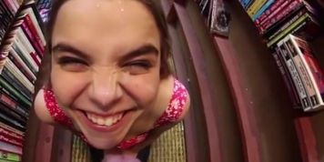Cum on the girl's face in the library