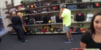 Chubby Brunette sex action inside the secret pawnshop
