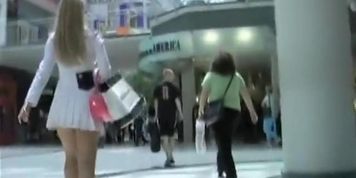 Blonde in white outfit is teasing with the best upskirt