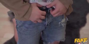 Intense threesome with one lucky lad and two petite girls
