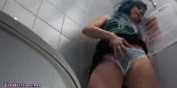 Amateur Teen Masturbates and Orgasm In Public Restroom