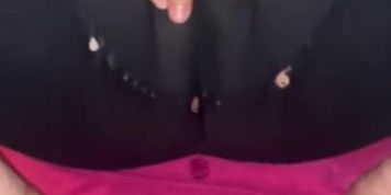Milf slut wife emptying bladder after cumming rough in sweaty yoga pants
