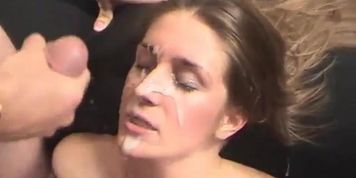 Sexy Whore gets drenched in 10 MAN BUKKAKE