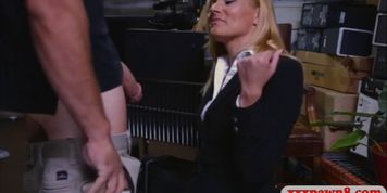 Hot blonde milf pounded in storage room