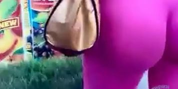 Pink lycra waiting bus