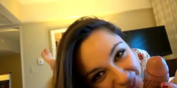 Zoey meets up with you in a hotel room to worship your dick