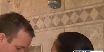 Big tit Latina chick takes cock in the bathroom