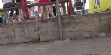 Stunning golden-haired upskirt clip